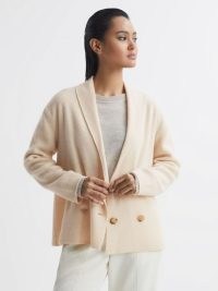 REISS WOOL-CASHMERE DOUBLE BREASTED CARDIGAN CREAM ~ women’s luxe cardigans
