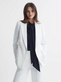 REISS SIENNA RELAXED DOUBLE BREASTED CREPE SUIT BLAZER WHITE ~ chic blazers ~ women’s lightly padded shoulder jacket