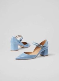 L.K. BENNETT Savannah Blue Patent Mary Janes – double strap block heel shoes