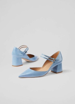 L.K. BENNETT Savannah Blue Patent Mary Janes – double strap block heel shoes