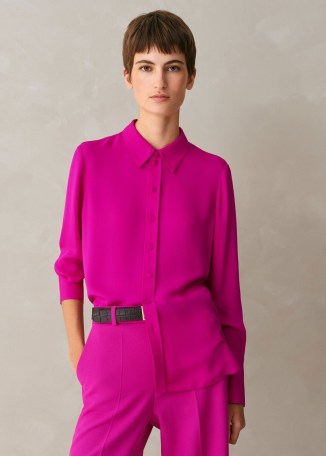 ME and EM Silk Pop Colour Shirt in Electric Pink – women’s bright silky shirts - flipped
