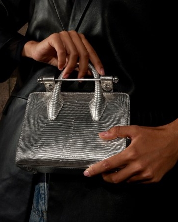 THE STRATHBERRY NANO TOTE in Lizard Embossed Silver Leather / small luxe metallic handbag / mini handbags / luxury animal effect bag