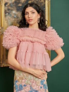 sister jane Frida Tulle Ruffle Top in Baby Pink ~ DREAM A NIGHT AT THE MUSEUM Collection ~ romantic ruffled tops - flipped