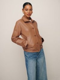 Reformation Veda Allen Leather Jacket in Hazelnut ~ women’s brown luxe jackets