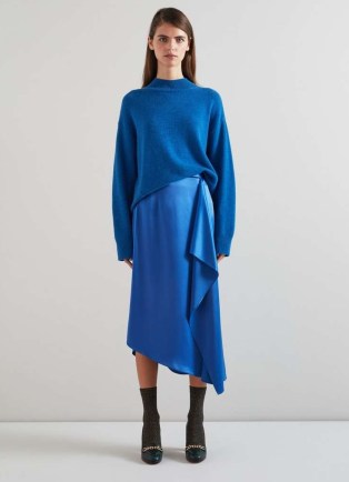 L.K. BENNETT Zoe Blue Satin Waterfall Front Skirt ~ silky asymmetric drape detail slip skirts - flipped