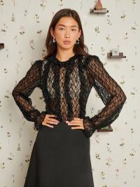 Sister Jane Trifle Lace Top In Coal Black – sheer tops