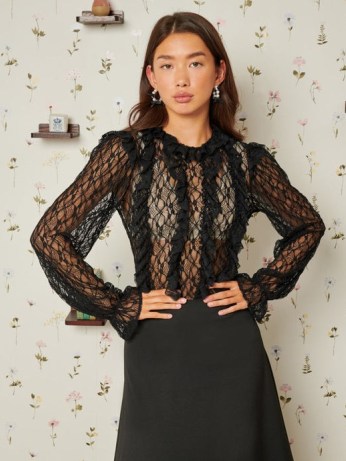 Sister Jane Trifle Lace Top In Coal Black – sheer tops - flipped