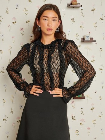 Sister Jane Trifle Lace Top In Coal Black – sheer tops