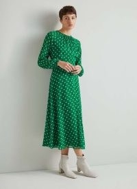 L.K. BENNETT Addison Green And Blue Spot Print Midi Dress – long sleeve polka dot dresses