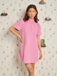 SISTER JANE DELIGHTFUL THINGS Agnes Bow Mini Dress in Bright Pink ~ women’s retro style party dresses ~ vintage inspired evening fashion ~ back tie detail