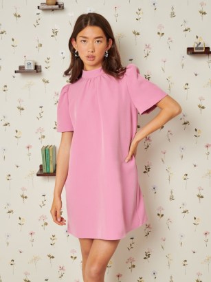SISTER JANE DELIGHTFUL THINGS Agnes Bow Mini Dress in Bright Pink ~ women’s retro style party dresses ~ vintage inspired evening fashion ~ back tie detail - flipped