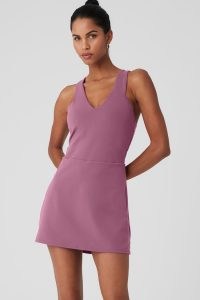 alo yoga AIRBRUSH REAL DRESS in Soft Mulberry ~ women’s mauve racerback sports dresses ~ womens light purple sportswear clothing