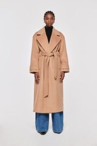 ALIGNE GEORGE SLOUCH OVERSIZE WOOL WRAP COAT in CAMEL ~ luxe longline tie waist coats