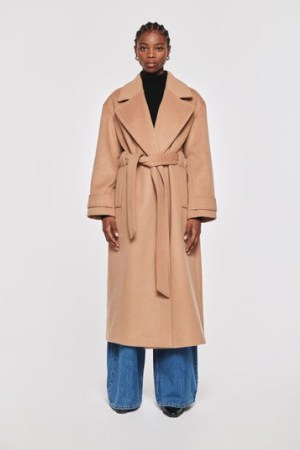 ALIGNE GEORGE SLOUCH OVERSIZE WOOL WRAP COAT in CAMEL ~ luxe longline tie waist coats - flipped
