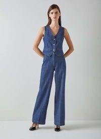 L.K. BENNETT Ami Organic Cotton Denim Waistcoat ~ women’s classic 70s style waistcoats
