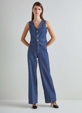 L.K. BENNETT Ami Organic Cotton Denim Waistcoat ~ women’s classic 70s style waistcoats - flipped