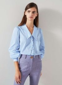 L.K. BENNETT Beecham Blue and White Stripe Cotton-Rich Blouse – striped blouses – fresh stripes for spring 2024
