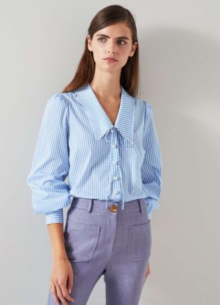 L.K. BENNETT Beecham Blue and White Stripe Cotton-Rich Blouse – striped blouses – fresh stripes for spring 2024
