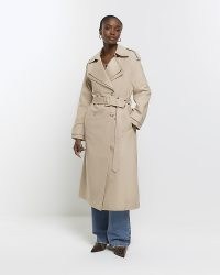 RIVER ISLAND Beige Double Collar Belted Trench Coat ~ women’s longline coats