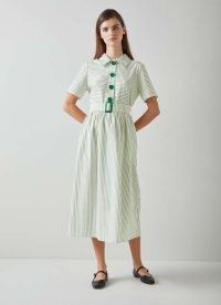 L.K. Bennett Bextor Cream And Green Stripe Italian Viscose-Cotton Dress | luxury short sleeve belted retro style dresses | vintage inspired fashion