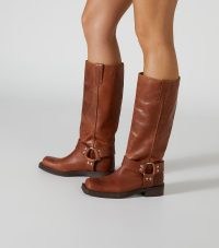 TONY BIANCO Biker Cognac Calf Boots – women’s brown leather strap detail boot