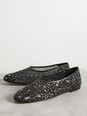 Emme Parsons Black High Throat mesh ballet flats ~ flat silver glitter splattered shoes - flipped