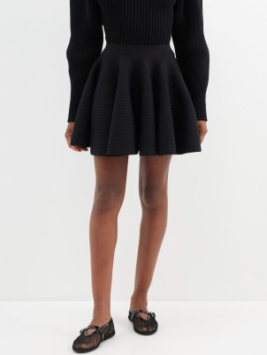 ALAÏA Ribbed wool-blend mini skirt in black – women’s full mini skirts - flipped