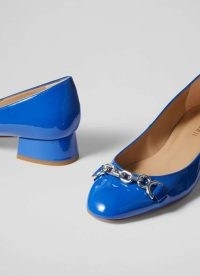L.K. BENNETT Blakely Blue Patent Snaffle Pumps – glossy leather horsebit detail shoes