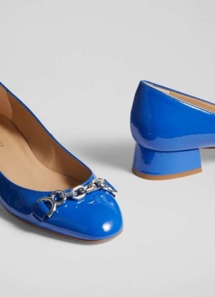 L.K. BENNETT Blakely Blue Patent Snaffle Pumps – glossy leather horsebit detail shoes - flipped
