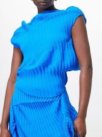 Issey Miyake Cap-sleeve asymmetric pleated-jersey top in blue ~ asymmetrical tops