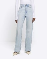 RIVER ISLAND Blue High Waisted Relaxed Straight Fit Jeans ~ casual denim clothing