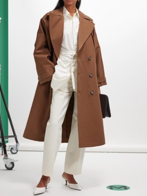 Róhe Oversized cotton-twill trench coat in brown ~ women’s relaxed longline coats - flipped