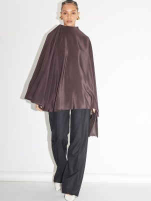 Marie Adam-Leenaerdt Silk cape blouse in brown ~ silky relaxed clothing ~ flared blouses ~ fluid fashion ~ women’s contemporary clothes ~ luxe - flipped