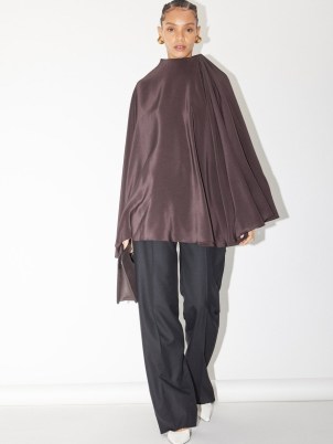 Marie Adam-Leenaerdt Silk cape blouse in brown ~ silky relaxed clothing ~ flared blouses ~ fluid fashion ~ women’s contemporary clothes ~ luxe