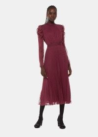 WHISTLES Dobby Velvet Celia Dress in Burgundy ~ sheer sleeve high neck dresses