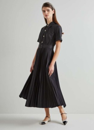L.K. BENNETT Cally Black Pleated Shirt Dress ~ short sleeve collared dresses - flipped