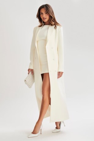 MESHKI CARVER Suiting Coat in Ivory ~ women’s longline luxe style maxi coats