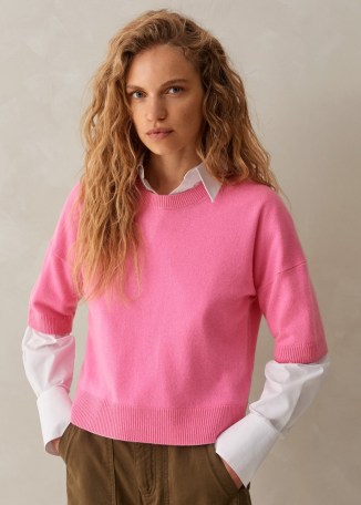 ME and EM Cashmere Relaxed Crop Tee in Perfect Pink ~ luxe short sleeve knitted top - flipped