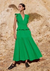 ME and EM Cheesecloth Maxi Dress in Spring Green ~ lightweight frill shoulder summer dresses