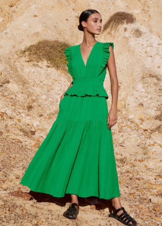 ME and EM Cheesecloth Maxi Dress in Spring Green ~ lightweight frill shoulder summer dresses - flipped