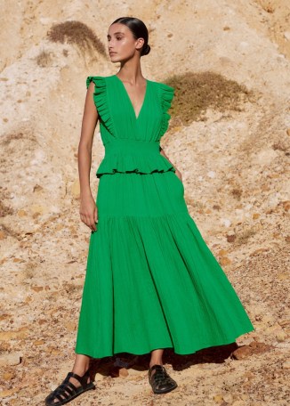 ME and EM Cheesecloth Maxi Dress in Spring Green ~ lightweight frill shoulder summer dresses