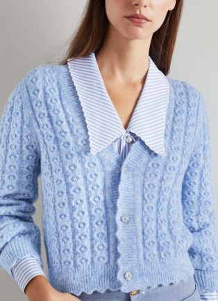 L.K. BENNETT Coleen Pale Blue Responsible Wool Standard Wool-Blend Cardigan – scalloped edge cardigans - flipped