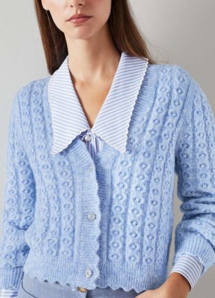 L.K. BENNETT Coleen Pale Blue Responsible Wool Standard Wool-Blend Cardigan – scalloped edge cardigans