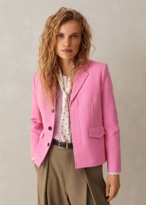 ME and EM Cotton Blend Fitted Contour Jacket in Perfect Pink ~ women’s bright jackets for spring 2024 - flipped