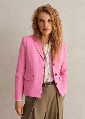 ME and EM Cotton Blend Fitted Contour Jacket in Perfect Pink ~ women’s bright jackets for spring 2024