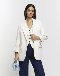 RIVER ISLAND Cream Rolled Sleeve Relaxed Blazer ~ women’s one button closure blazers ~ fashionable single breasted jackets