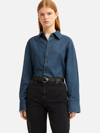 JIGSAW Denim Relaxed Shirt in Indigo ~ women’s dark blue cotton shirts - flipped