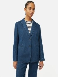 JIGSAW Denim Tailored Jacket in Indigo ~ women’s blue cotton single breasted jackets