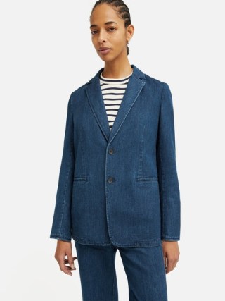 JIGSAW Denim Tailored Jacket in Indigo ~ women’s blue cotton single breasted jackets - flipped