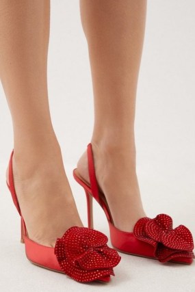 KAREN MILLEN Diamante Floral Stiletto Heel in Red / rosette detail stilettos / party slingbacks / glamorous high heel slingback occasion shoes